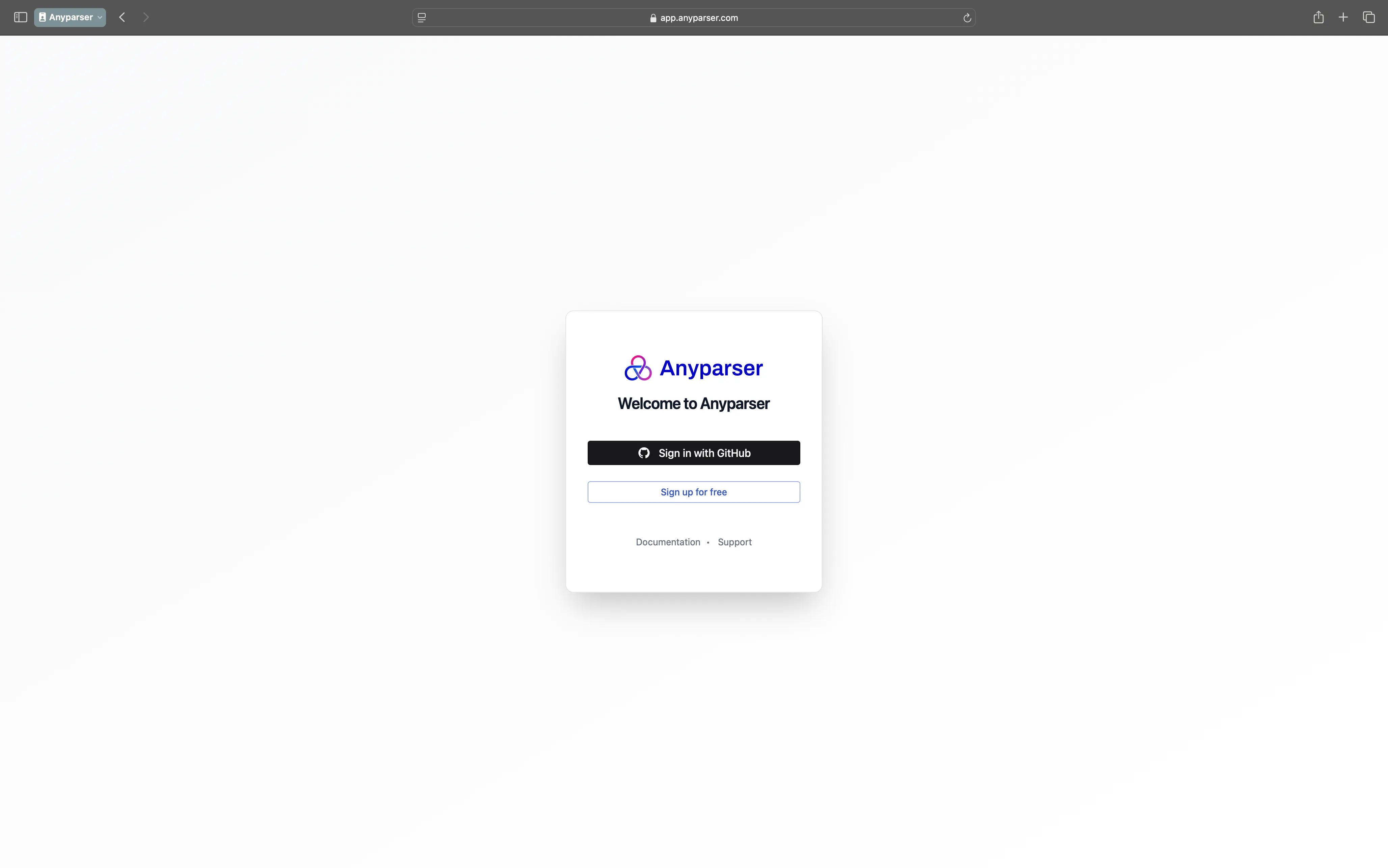 Sign in page with GitHub option
